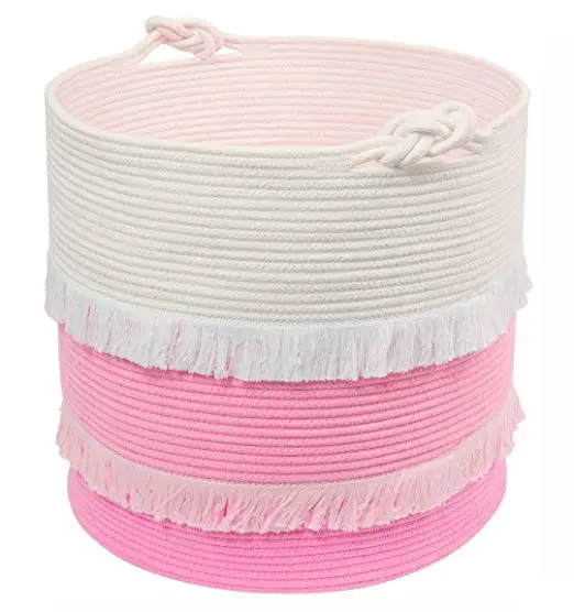 custom made size Woven laundry cotton Rope basket with tassel