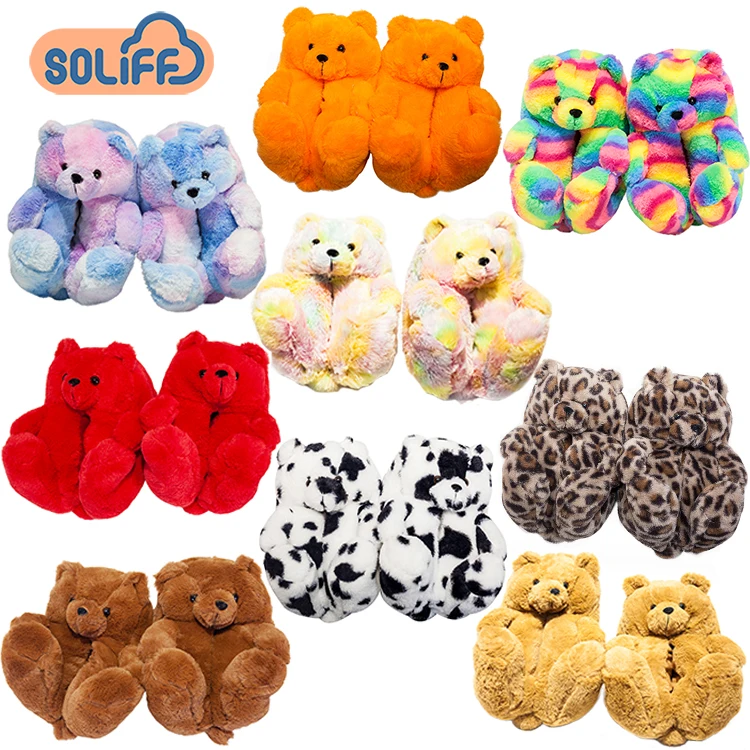 Teddy bear slippers new arrivals Plush New Style Slippers House Women Girls Teddy Bear Slippers