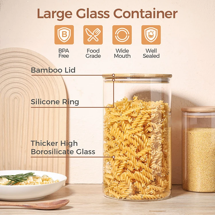Multilayer food storage jar borosilicate glass canister with bamboo lid for storage