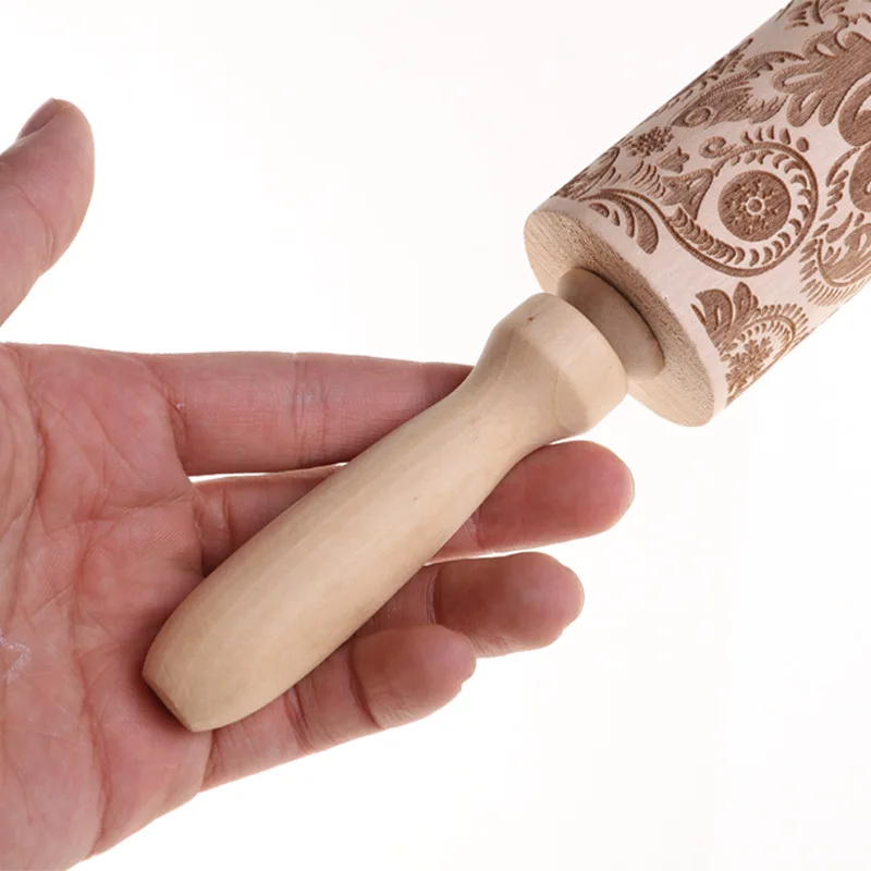 Wood Embossing Rolling Pin DIY Cookies Christmas Pattern 3D Engraved Rolling Pin
