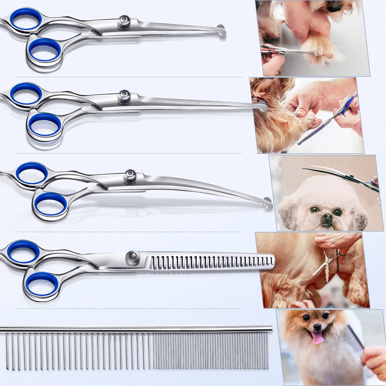 Stainless Steel Thinning Hair Curved Pet Scissors Set Curved Professional Pet Grooming Scissors Kit For Dog Cat