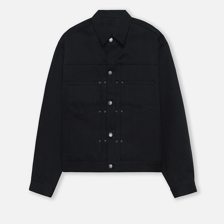 Custom Men Utility Heavy Coats Washed Jeans Jacket Ropa Vintage Premium Button Up Oversize Pleated Textured Denim Jacket For Men