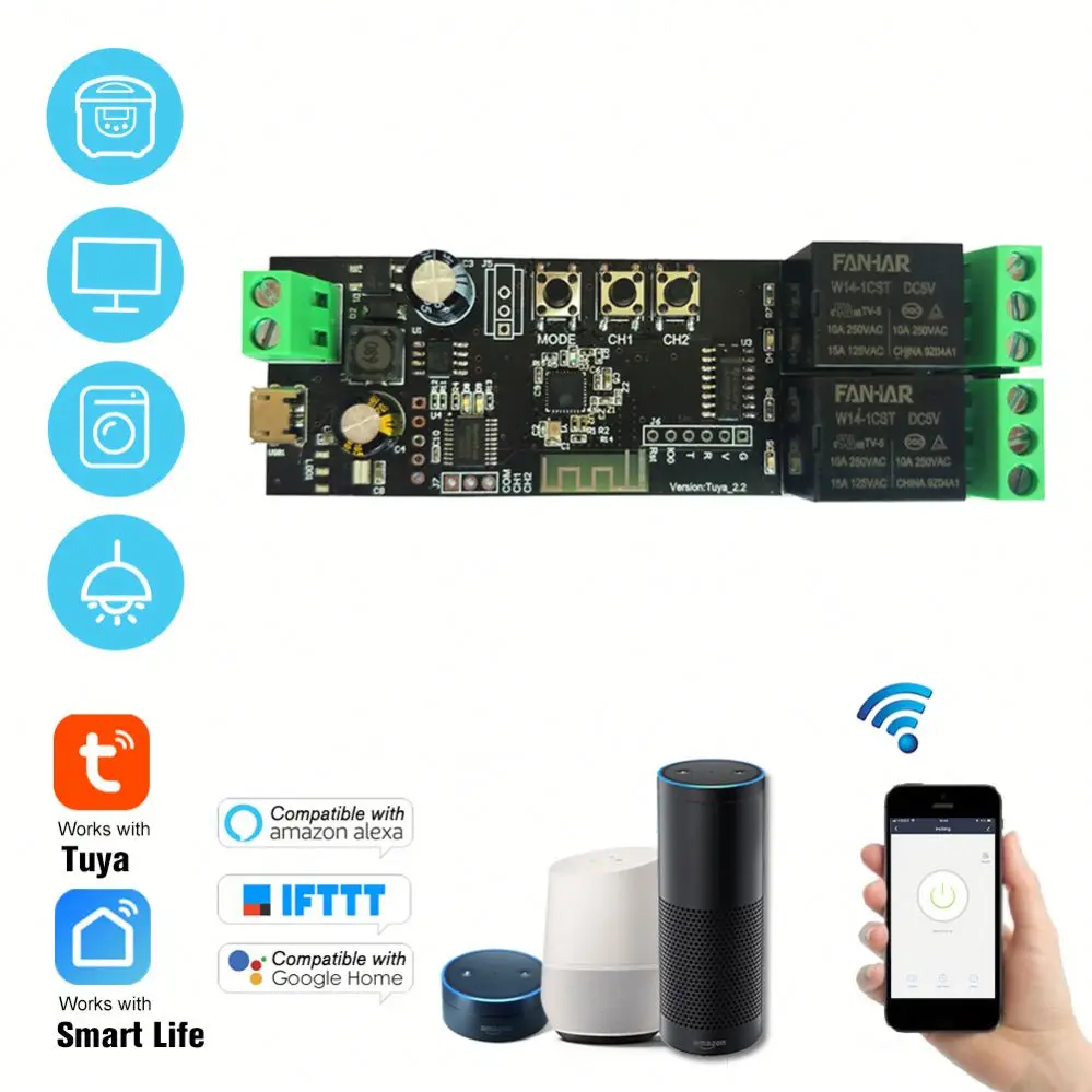WiFi Inching Relay Momentary/Self-Locking/Interlock Switch Module ST-DC2 (Tuya Smart life APP)