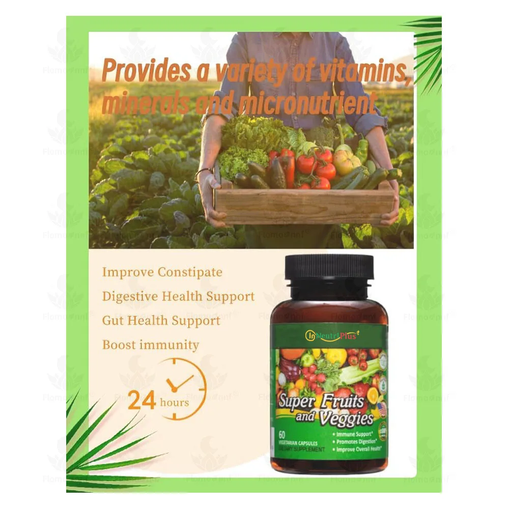 Oem Private Label Fruits and Veggies Whole Food Supplement With Superfood 60 Fruit Capsules 60 Veggie Capsules