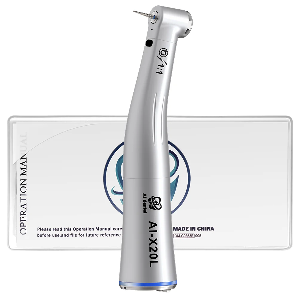 AI-X20L 1:1 Direct Drive  Low Speed Fiber Optic Single Spray For FG burs (1.6) Contra Angle Dental Handpiece Electrical motor
