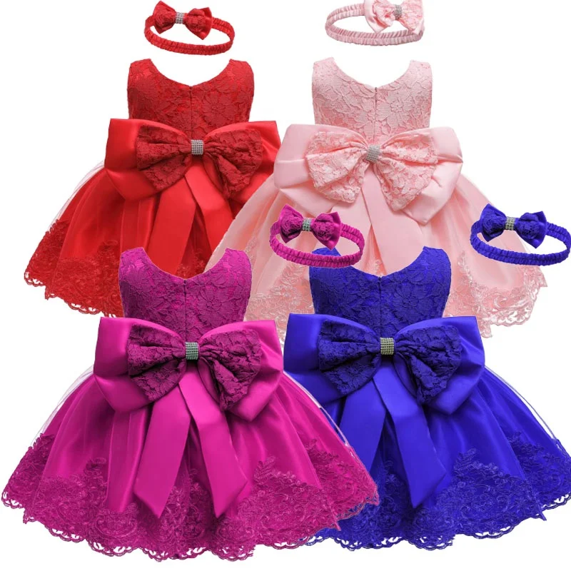 New model Baby girl wedding dress fashion big bow birthday dress party lace designed evening little girls dress