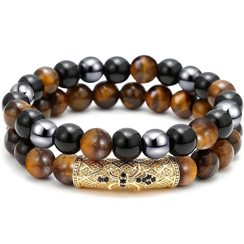 8mm Tiger Eye Triple Protection Bracelet For Men, Lucky Bracelet For Boyfriends Holiday Birthday Gifts