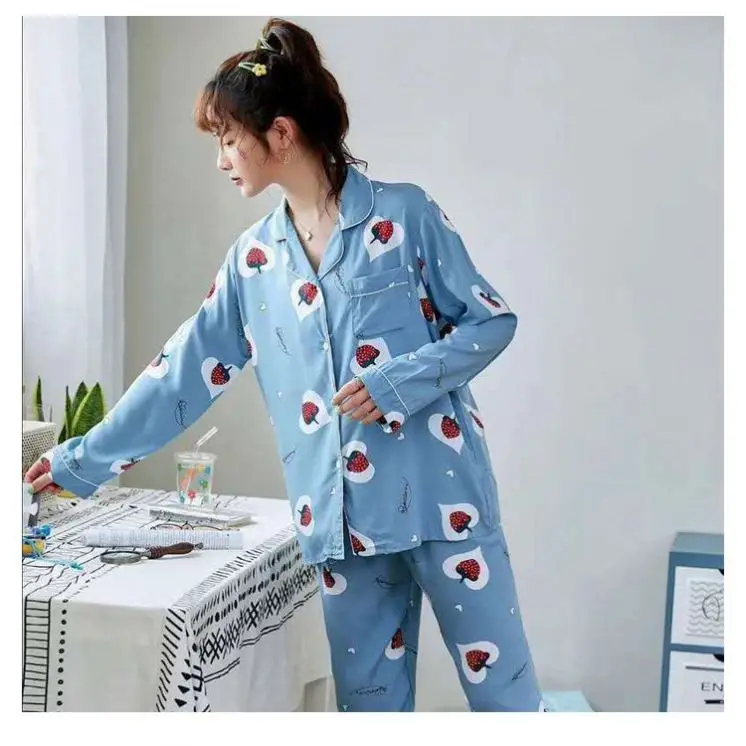 Summer milk cotton pajamas girl cute cardigan large size short sleeve shorts suit pajamas ladies