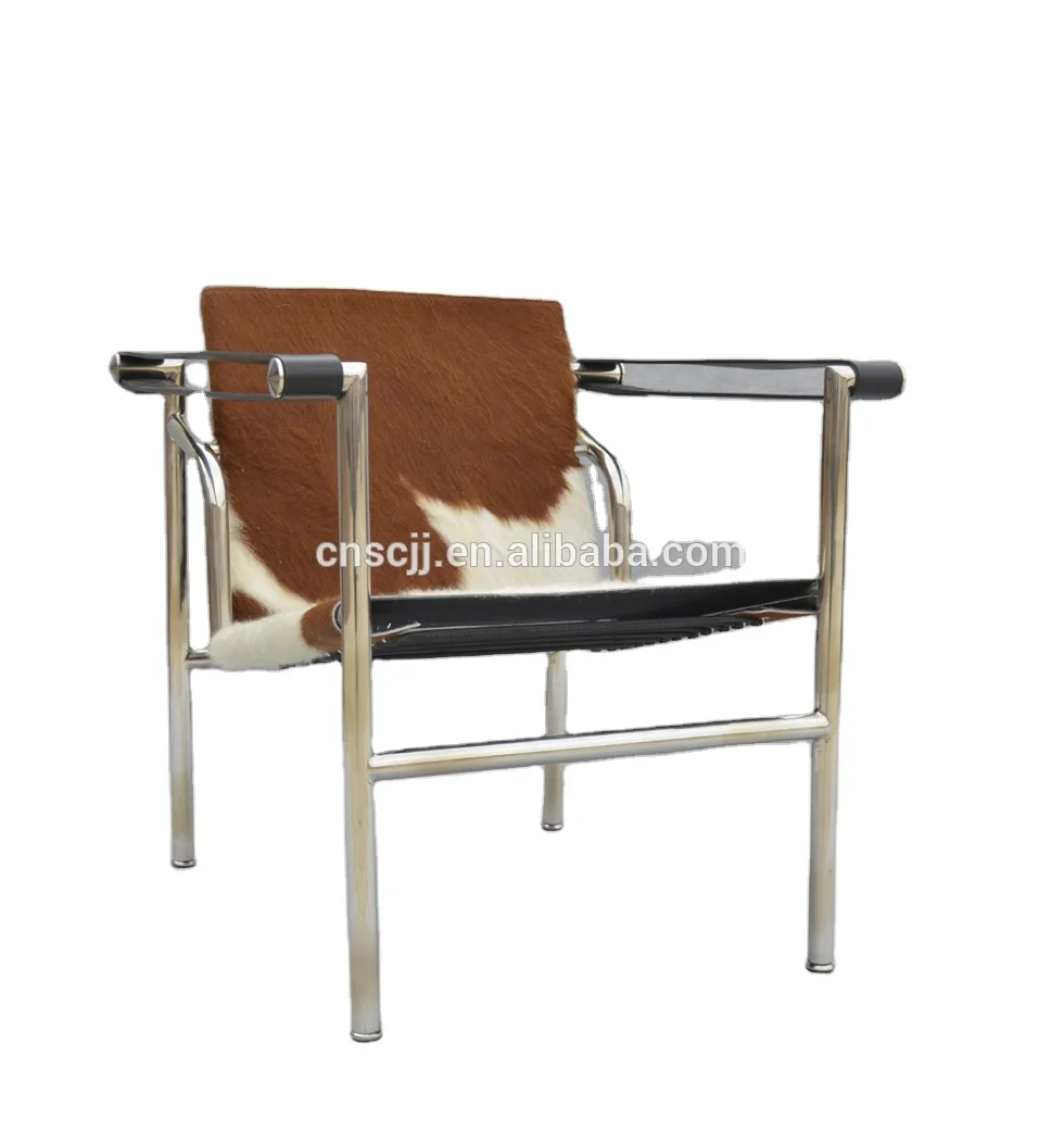 
878 Unique fashionable living room home furniture LC1 armchair cowhide leather stainless steel metal leisure lounge chair 