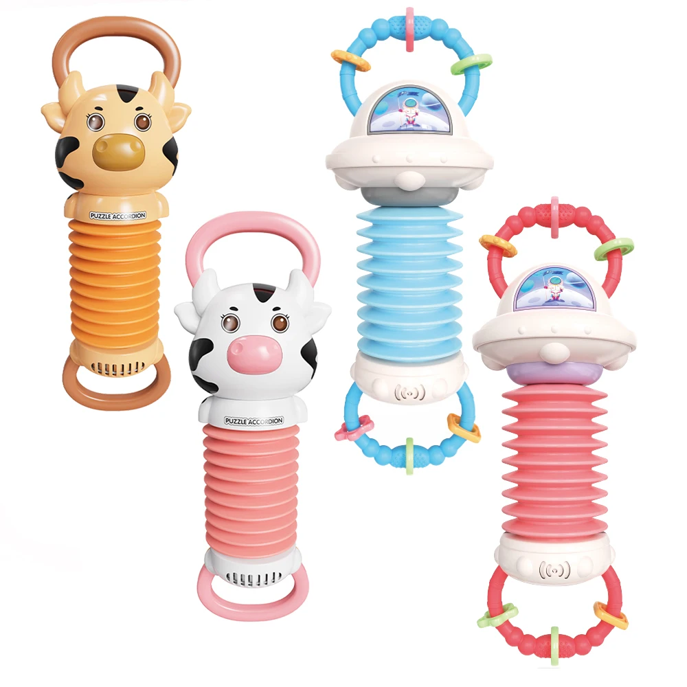Hot selling products Cartoon Shape Learning cow Flying Disc Accordion Musical Instruments Sensory cognition Music Soothing toys