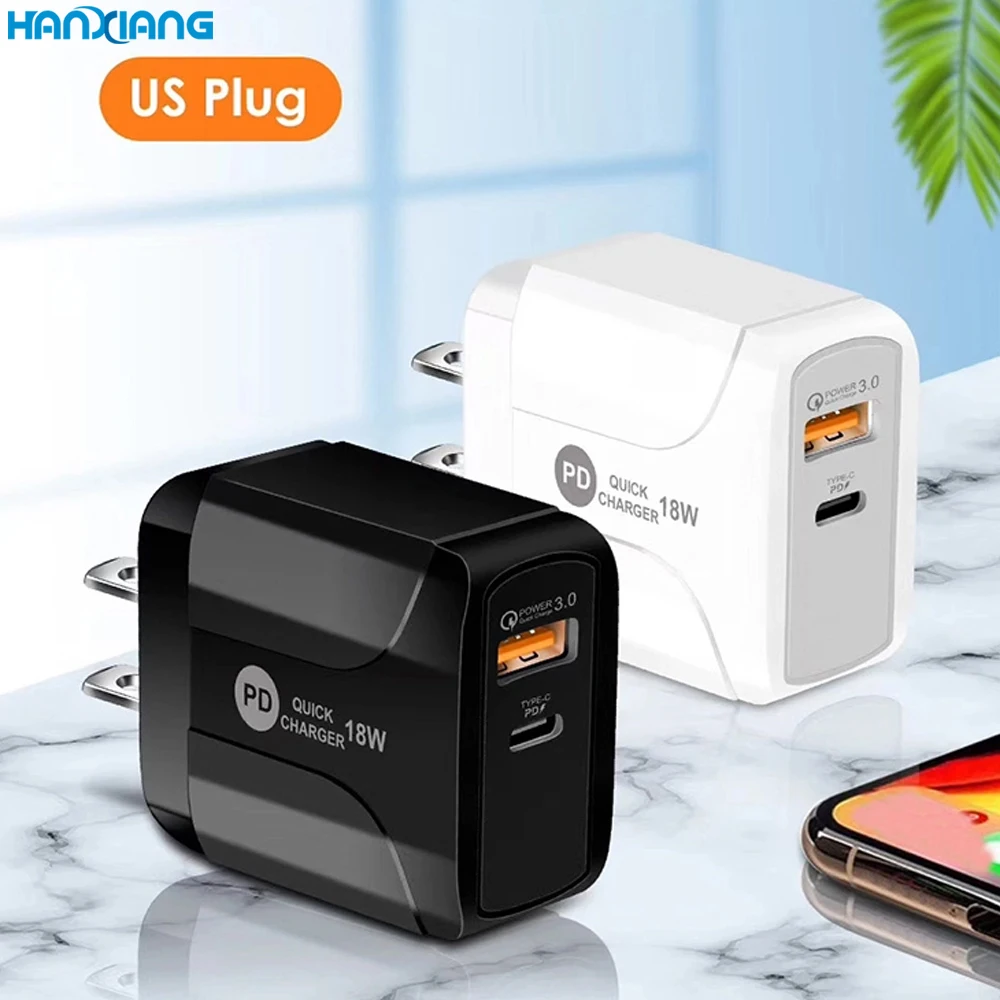 18W Quick Charge 3.0 Fast Charger Adapter Wall Charger with Type C Cable for Xiaomi Huawei Iphone 12 11