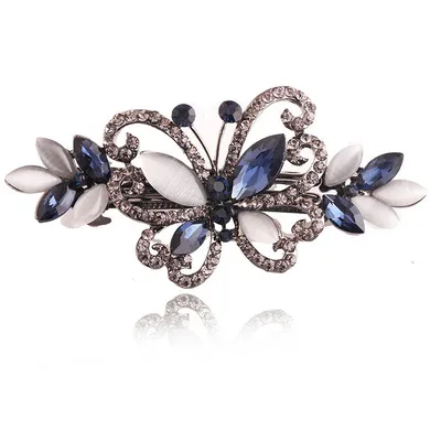 New Hot-Selling Korean  Retro Crystal Butterfly Hairpin Horizontal Barrette Clip Spring Clip