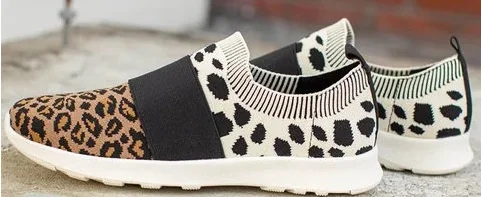 Women Shoes Leopard Sock Sneakers Women Slip On Flat Shoes Women Plus Size Loafers Flats Walking