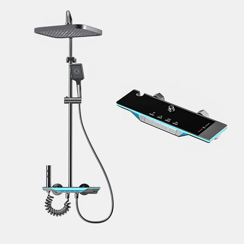 Big Promotion Cheap Wholesale Bathroom Wall-Mounted Wall Hung Hot Cold Shower Faucet Digital Four Function Piano Key Shower Set