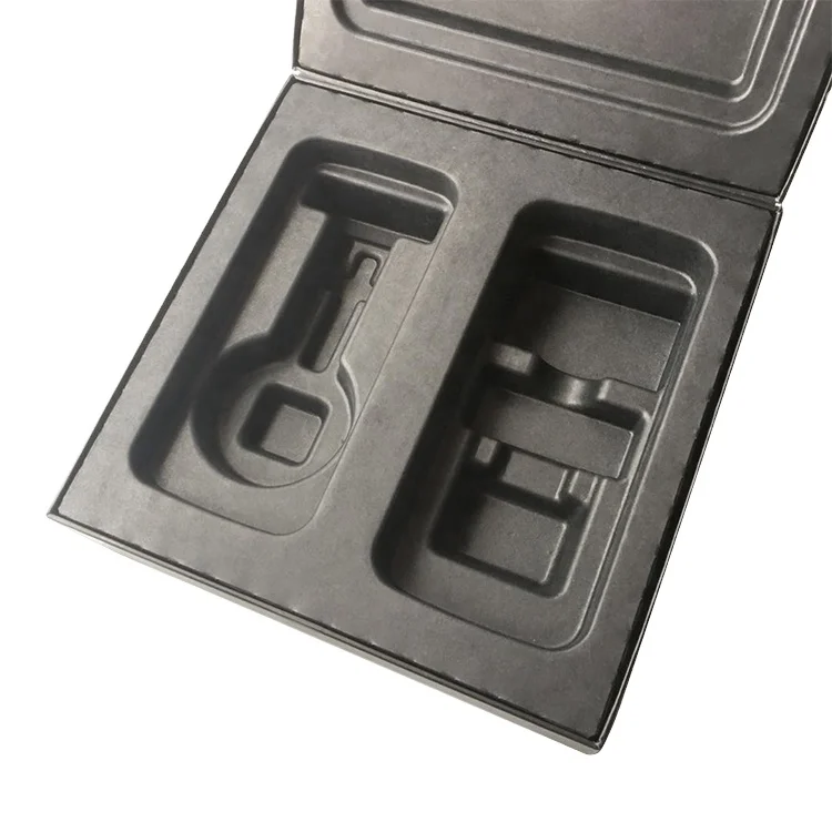 wet pressed black lining and biodegradable sugarcane paper for environmental protection molded pulp inner tray