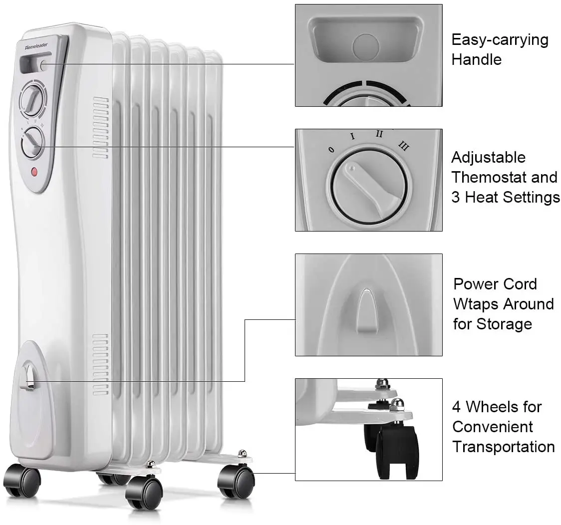 Масляный Нагреватель радиатора 1500 Вт-портативный Электрический Масляный нагреватель для помещений-очень тихий с дистанционным управлением и таймером 12 часов