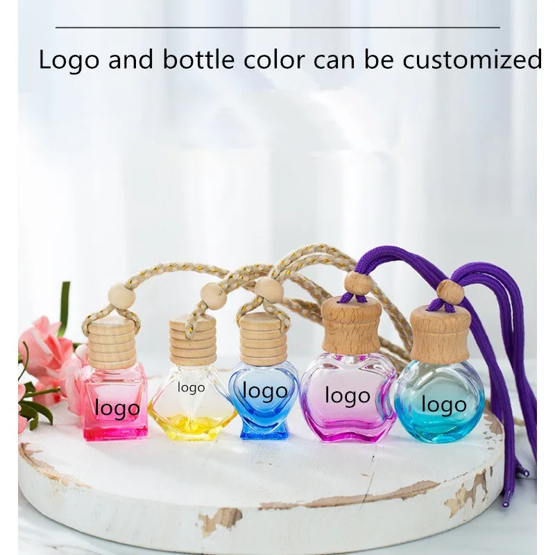 New square 5ml 6ml 7ml 8ml 10ml hanging car air freshener diffusion Bottle car perfume bottle with wooden cap