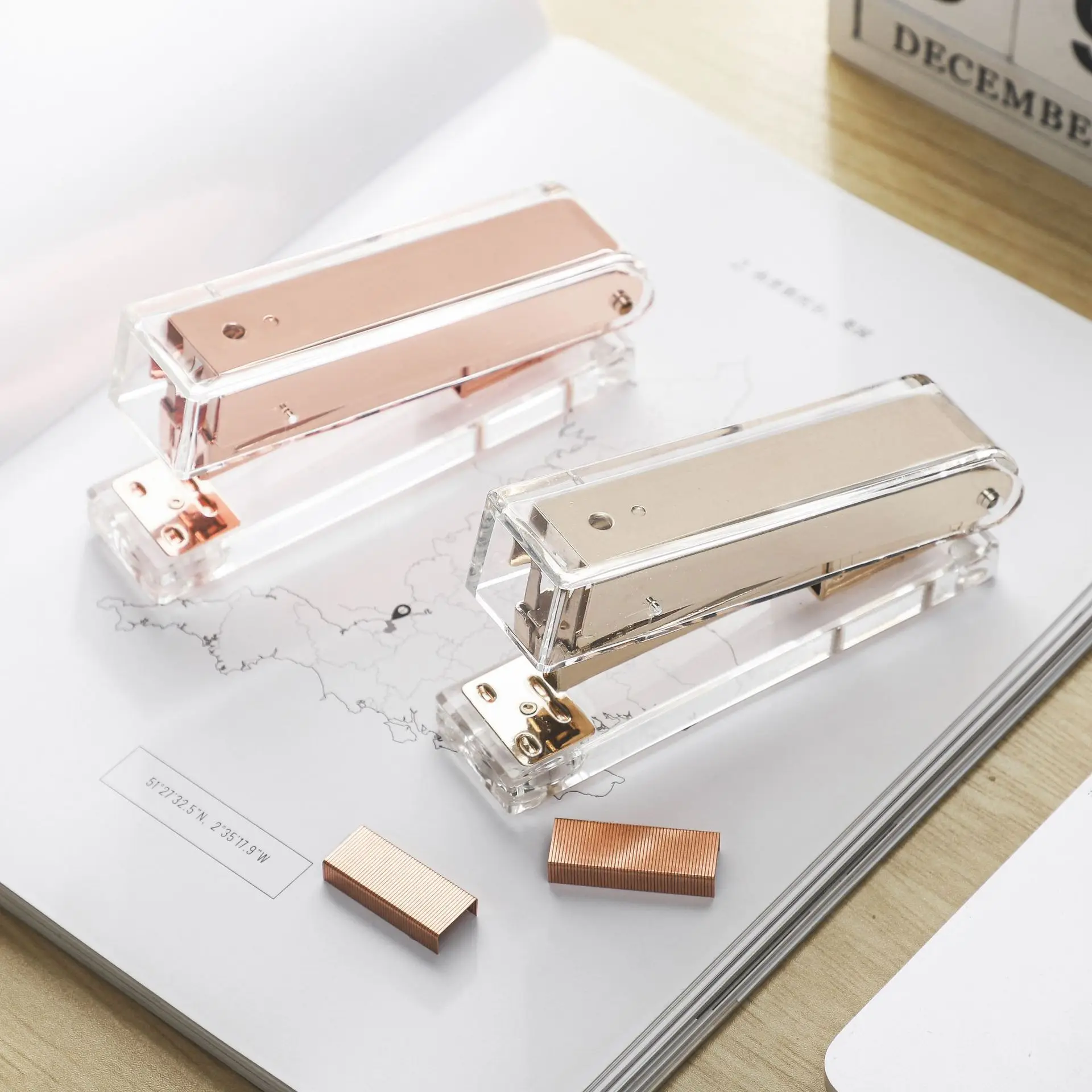 Student Paper Stapler Rose Gold Standard Acrylic Manual Pink Office Stapler