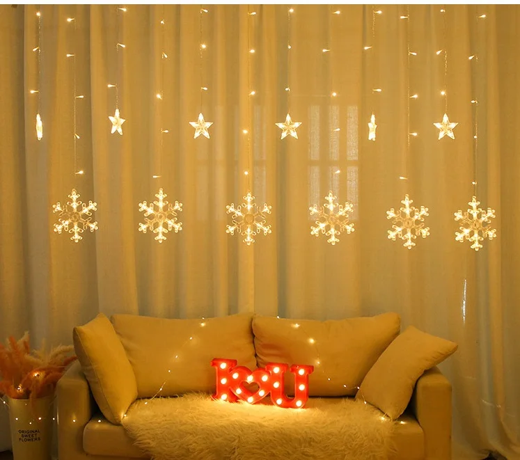 Factory Outlets Big Snowflake and Star Curtain Lamp For Christmas Holiday Party Lighting New Year Decoration LED Light String