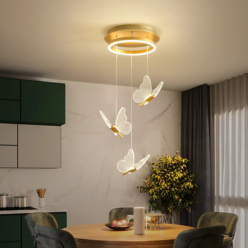  Modern nordic kitchen island dining table acrylic lamp pendant light butterfly led stairway chandeliers