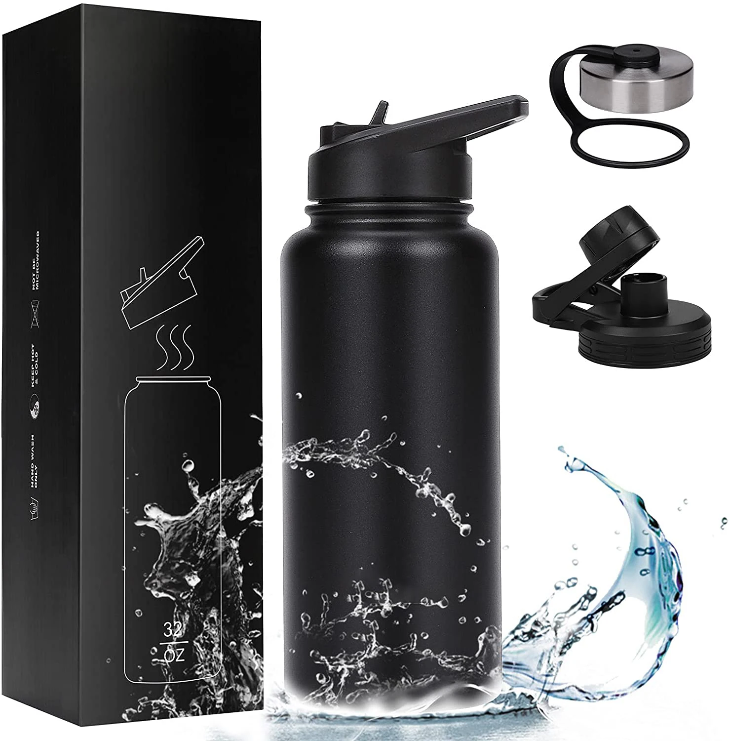 Wholesale double wall 32 oz black stainless steel water bottle