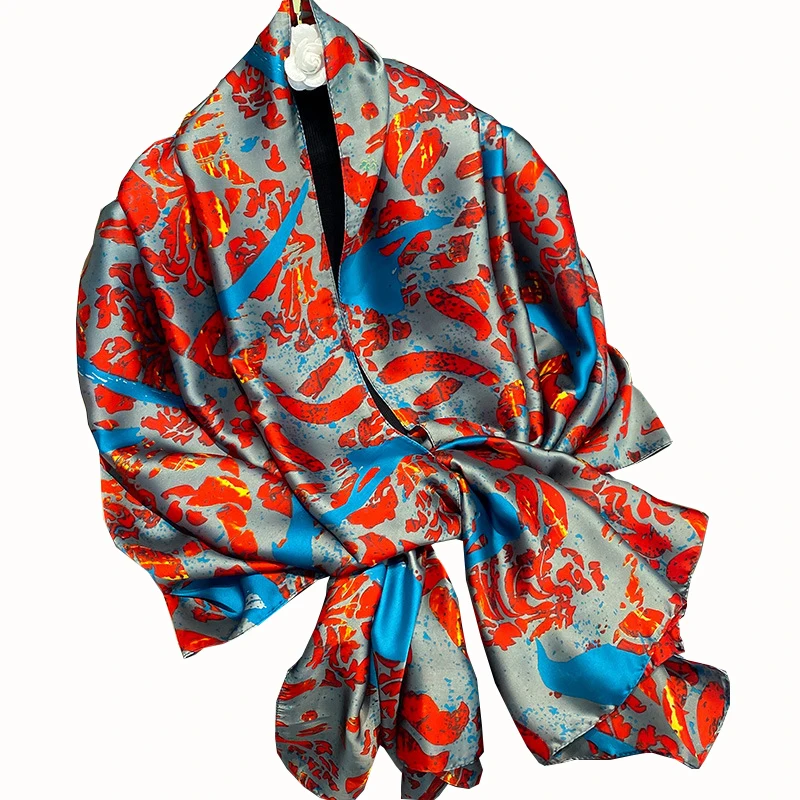 Wholesale Summer Women Retro Printed Square Custom Head Wrap Fashion New Flower Satin Silk Scarf