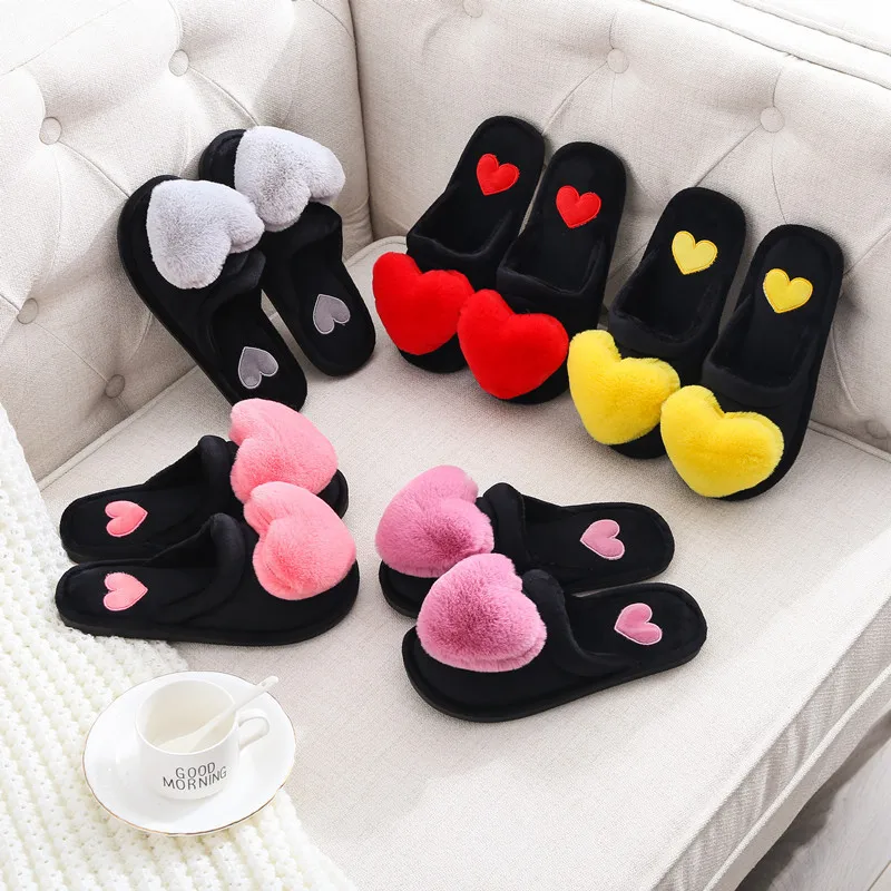 Wholesale Cartoon Heart Shoes Floor Non-slip Warm Women Love Autumn and Winter Cotton Home Slippers