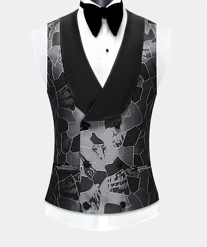 Custom Prom Suit Classic Wedding Men Tuxedo Abstract Grey & Black Tuxedo 3 Piece Men Suits