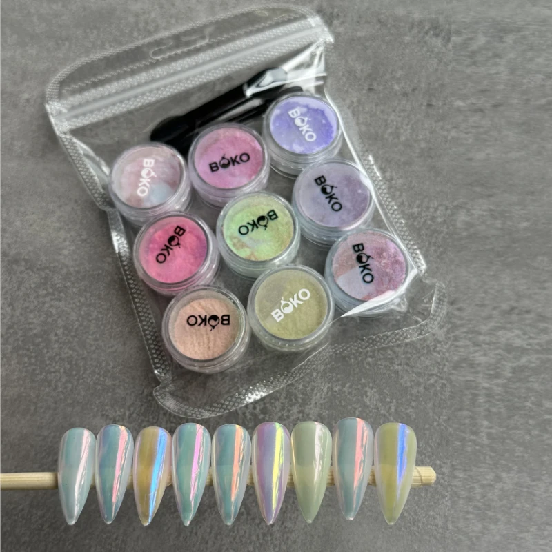 Набор 9 видов цветов блестящих порошков для ногтей