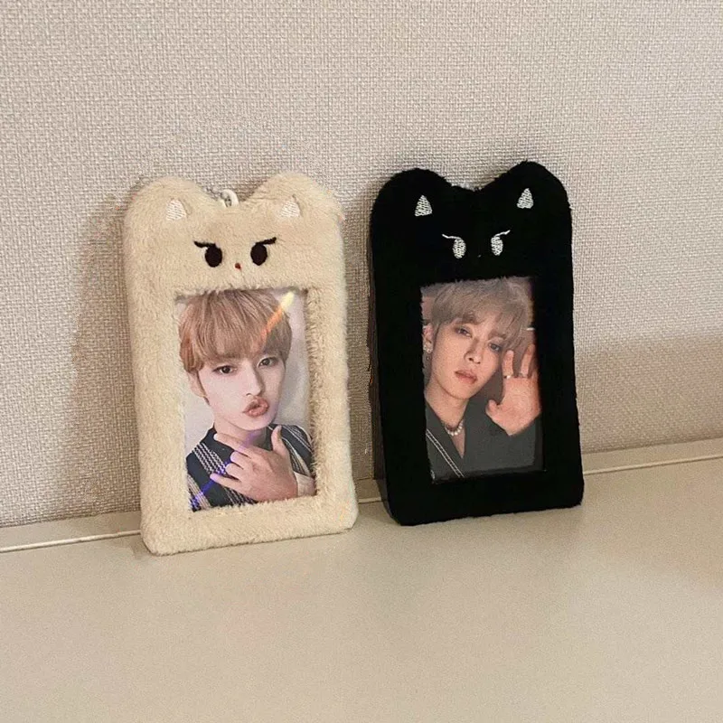 cute club photocard holder embroidered fabric rabbit fox doll fluffy collect card holder kpop plush photocard holder