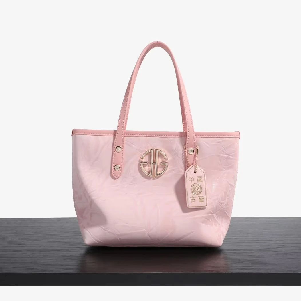 Summer Pink Bag Shinny Real Leather Material Handbags For Girls Chinese Stylish  Tote Bags Exquisite Shoulder Handbag