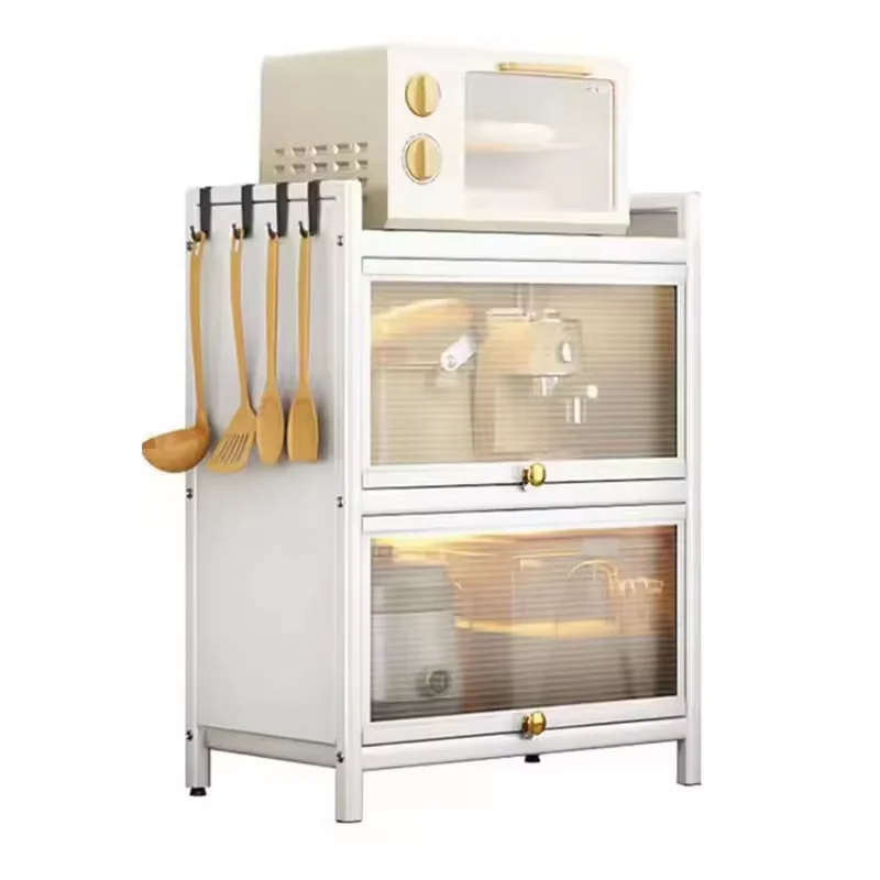 New kitchen storage rack hole plate dining side cabinet kitchen shelf with flipped dust-proof door kitchen storage cabinet