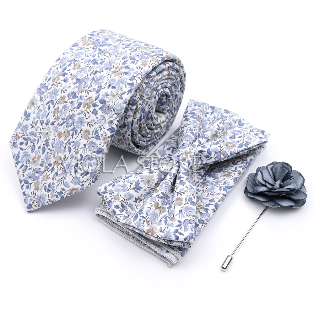 New Floral 100% Cotton 6.5cm Tie Set Bowtie Pocket Square Sage Green Men Hot Wedding Party Suit Quality Cravat Gift Accessory