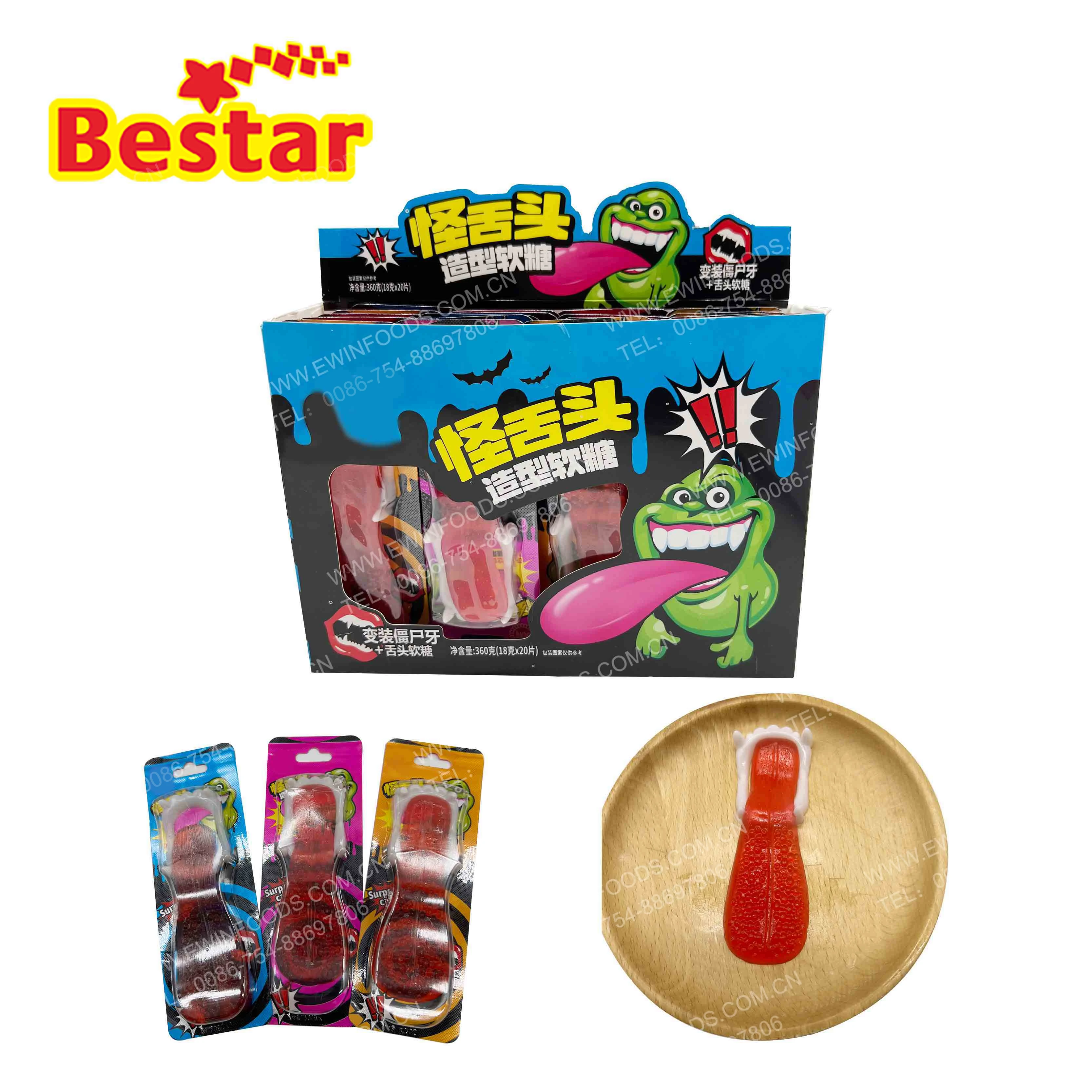 Halloween gummy candy 3D weird tongue shape gummy candy with zombie tooth prop for halloween party