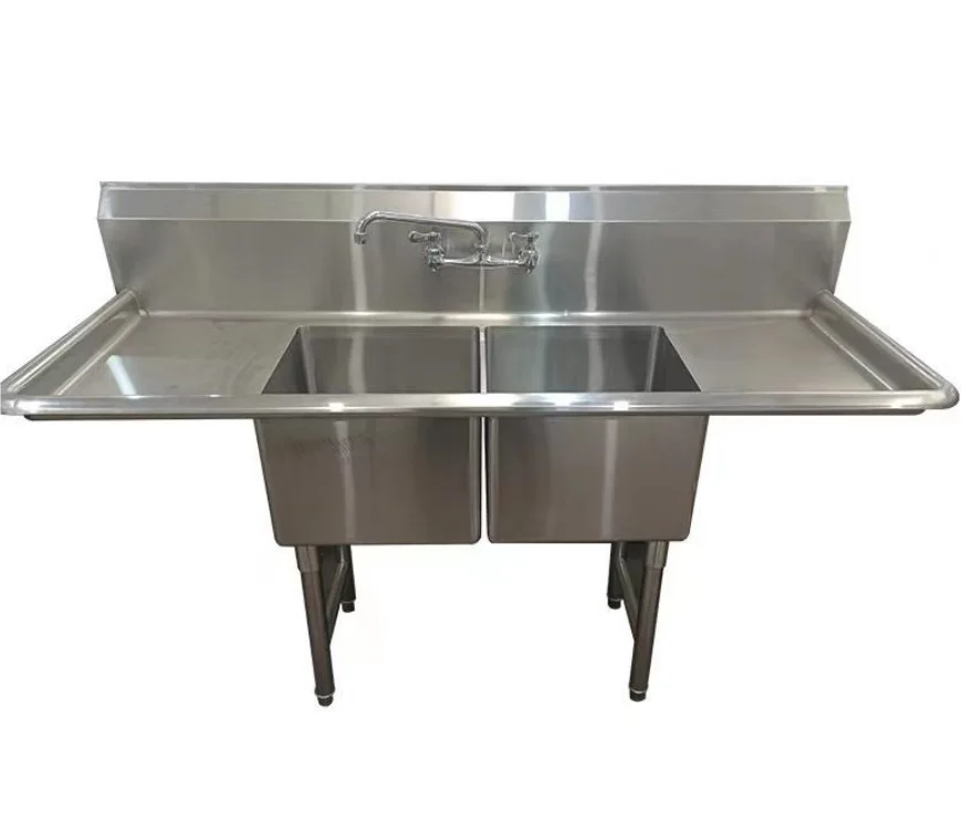 Factory Professional Kitchen equipment American Style Double Bowls Sink 304 Stainless steel Restaurant Sink with 2 drainboard