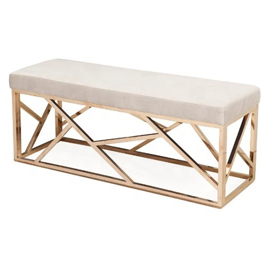 Modern Interior Design Luxury Gold Stainless Steel Bench Long Stool