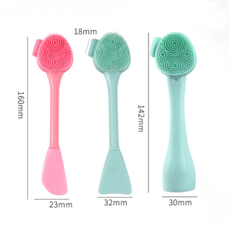 
Pink green double head silicone makeup brush stand mud film remover clean eco friendly silicone facial face mask brush 