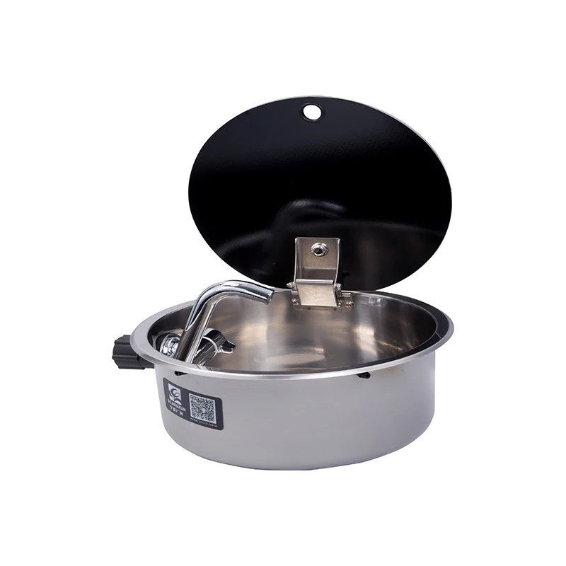 Stainless steel wash sink with water faucet  and tempered glass lid for RV caravan motorhome yacht boat