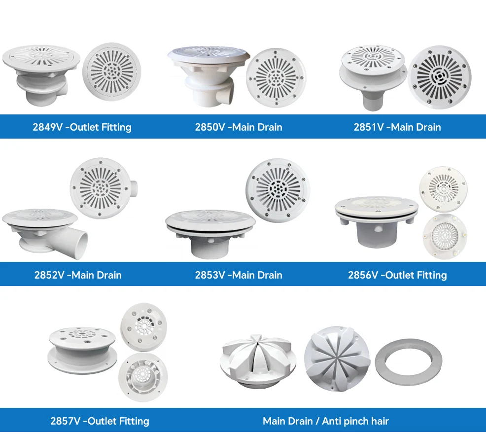 Swimming Pool Accessories Plumbing Fittings including Return Nozzle Eyeball V Jet Wall Conduit Main Drain Cover