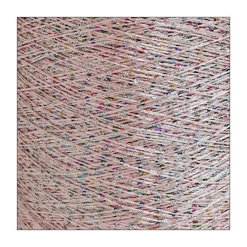 Fancy yarn factory wholesale color sequin polyester yarn cone hand knitting machine braiding shiny skirts