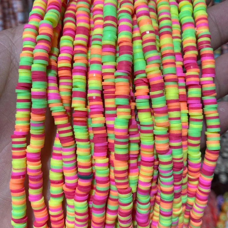 Wholesale 6mm Rainbow Polymer Clay Vinyl Disk Heishi Beads,Mixed Colour Polymer Clay Disc Spacer Beads