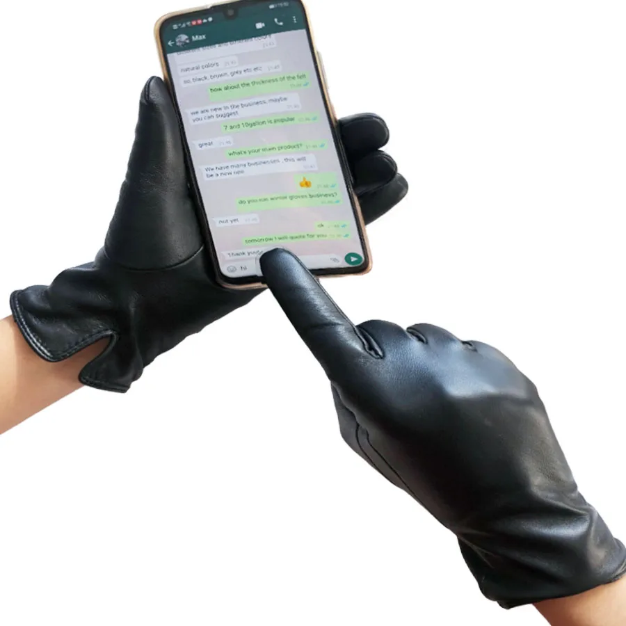 Manufacturer Custom Winter Classic Touch Screen Lamb Skin Leather Gloves Women