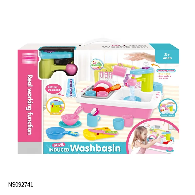 Детский игрушечный набор для умывальника автоматический индукционный кран электрическая посудомоечная машина имитация кухонной раковины с проточной водой