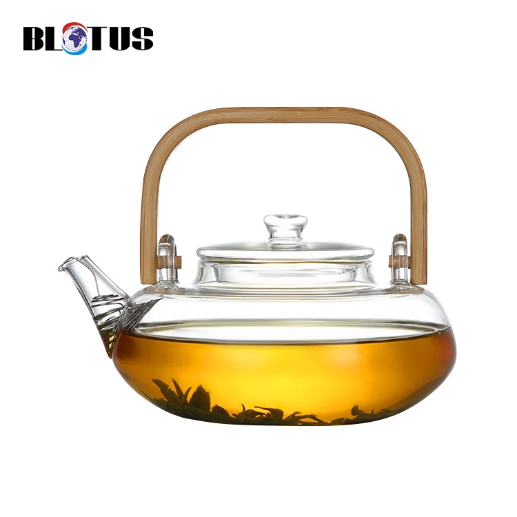 High Borosilicate Custom Glass Tea Set Including Glass Teapot With Bamboo Handle And Glass Cup