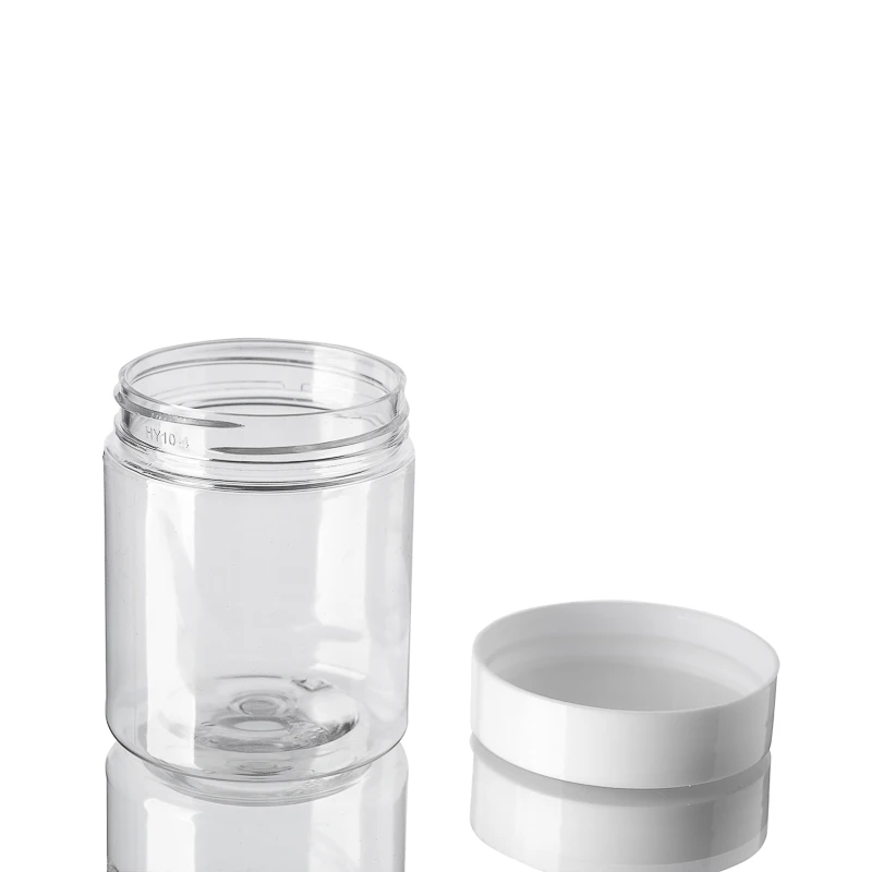
8oz 250g Clear Round Empty Plastic PET Cream Container Jar with White Black Clear Lid 