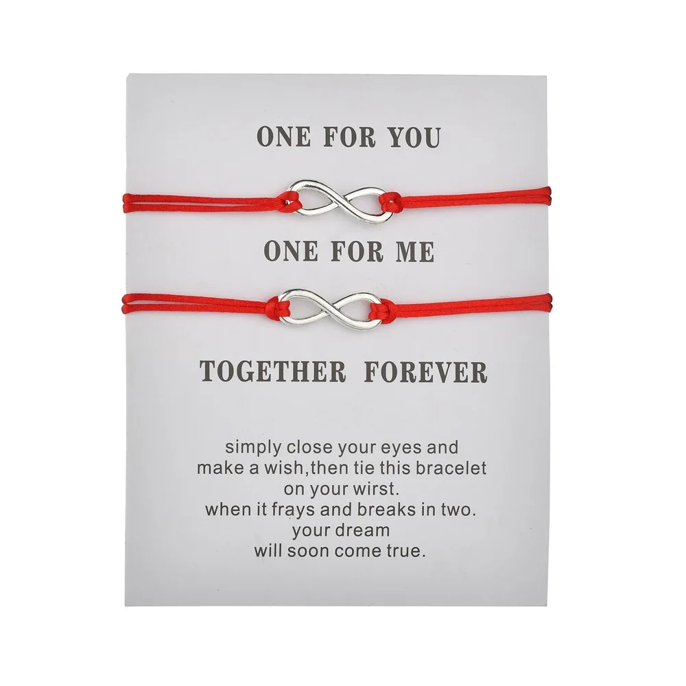 Red string Bracelet jewelry with alloy infinity symbol charm and fashionable weaving couple