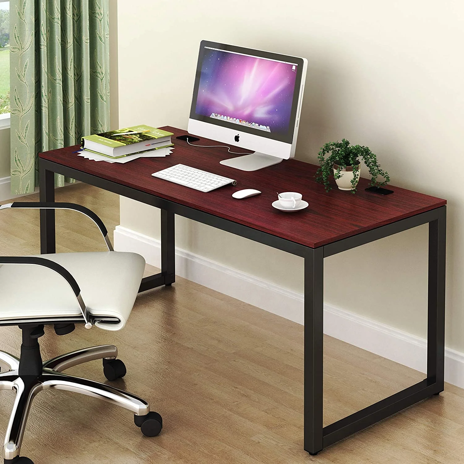Rectangular MDF Home Office Desks Height Adjustable steel office desk frame