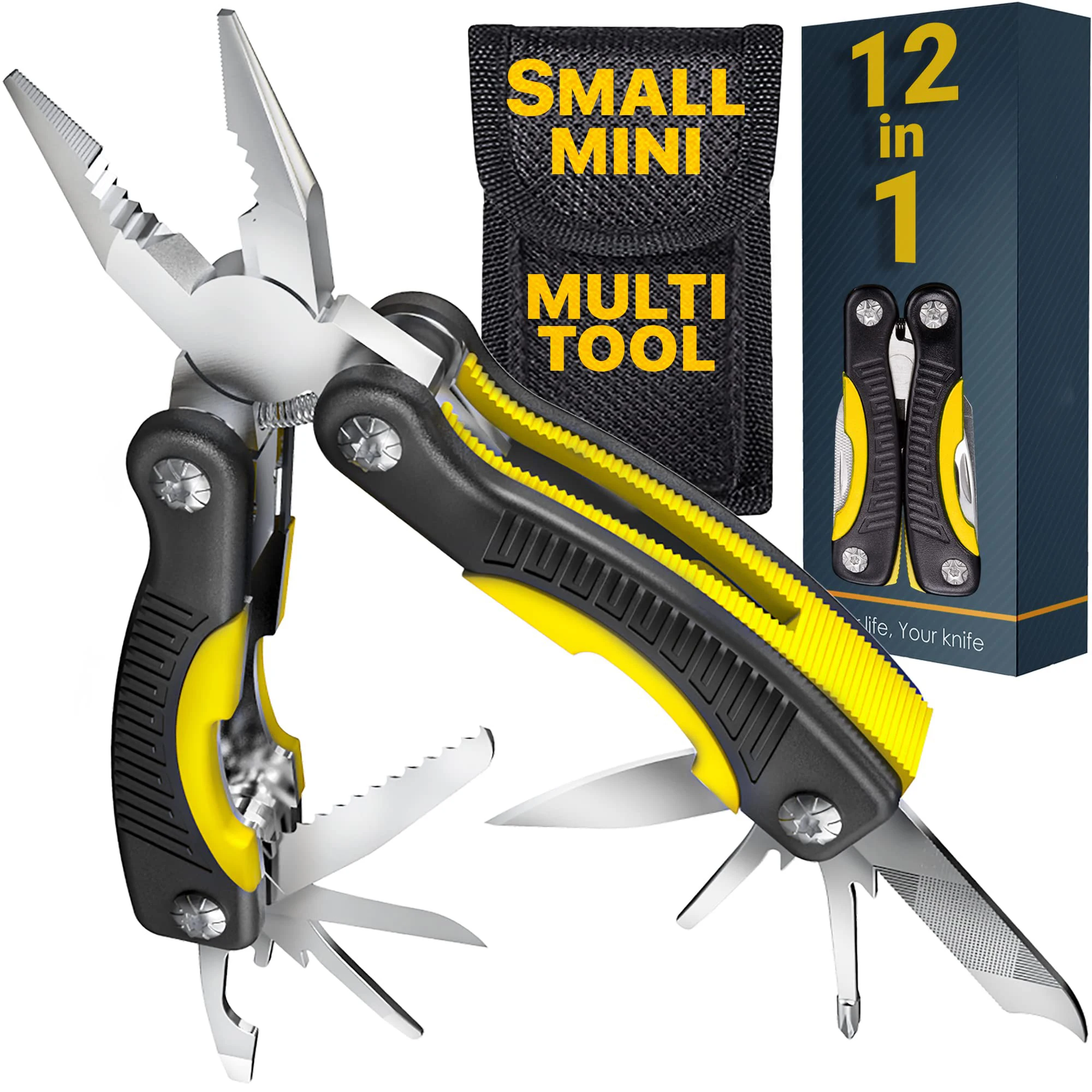 Mini Multitool Knife 12 in 1 Small Pocket Multi Tool with Knife and Pliers Best Gear Accessory