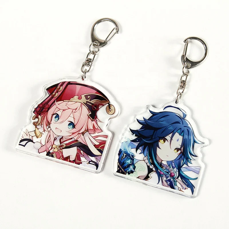 Cute Anime Acrylic Keychain mix color Photo Tags Keyring Clear Plastic Keychain With Uv Printed