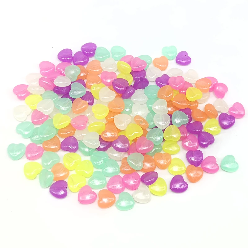 100pcs 10mm Acrylic Luminous Beads Mixed Color Acrylic heart Beads for DIY Jewelry Making Necklace Bracelet